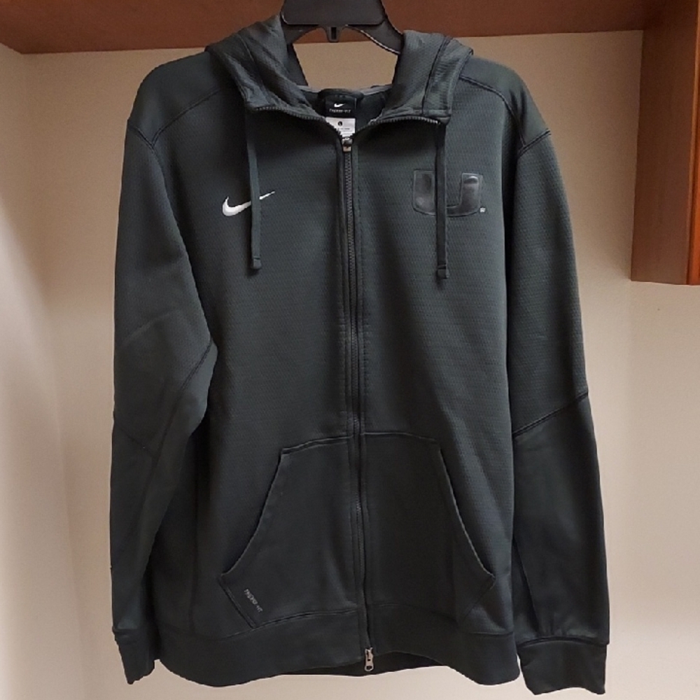 UNIVERSITY OF MIAMI Nike Therma-Fit Zip Up Hoodie With Front Pockets - Sz L